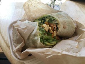 the picture doesn’t do it justice, but here’s the gigantic moroccan wrap!  at Cozy Plum Bistro  in Sebastopol