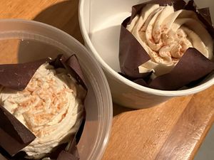 Coconut cream cupcake and carrot cake cupcake at Cozy Plum Bistro  in Sebastopol