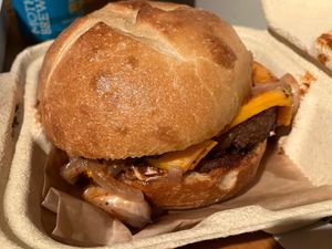 BBQ bacon cheddar burger at Cozy Plum Bistro  in Sebastopol