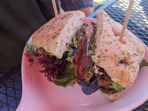 Pesto tenderloin sandwich at Cozy Plum Bistro  in Sebastopol