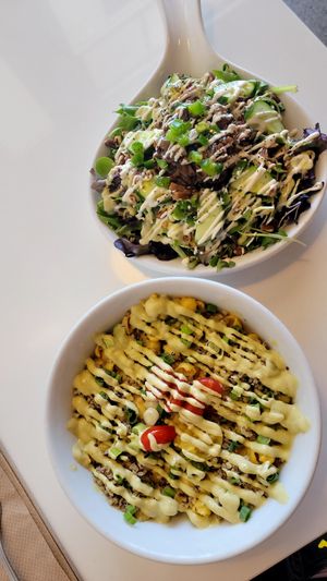 Mac and cheese and maple mushroom bowl at Cozy Plum Bistro  in Sebastopol