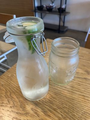 $3.00 water with 3 pieces of cucumber in it   at Cozy Plum Bistro  in Sebastopol