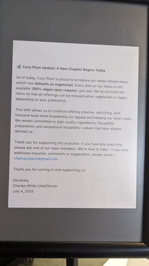  at Cozy Plum Bistro  in Sebastopol