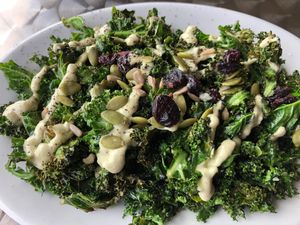 Fast-Baked Crispy Kale Salad  at Cozy Plum Bistro  in Sebastopol