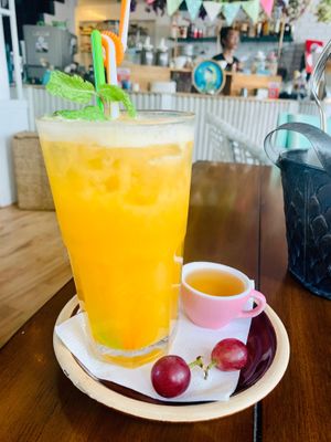 Orange juice (bizarrely comes with honey on the side so ask for without to vegan-ize) at Alpaca Homestyle Cafe in Nha Trang