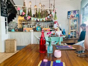 Inside downstairs (upstairs and outside seating also available). Comfy seating - lots of cushions!  at Alpaca Homestyle Cafe in Nha Trang