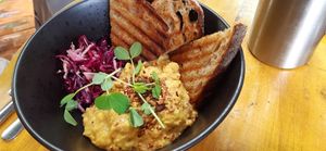 Humita and toast at The Muddy Puddle in North London