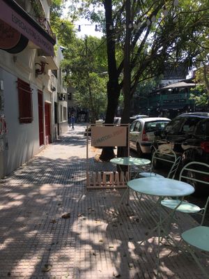 Tables at El Salvador sidewalk at Matcha Point in Buenos Aires