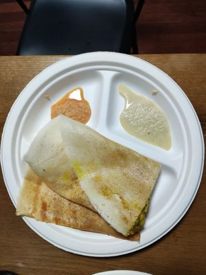 Savoury dosas tofu and potato with curries at Island Dosa in Nelly Bay