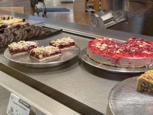 Vegan nougat rings, vegan cherry streusel, and  Vegan berry cake  at Bio Company in Berlin
