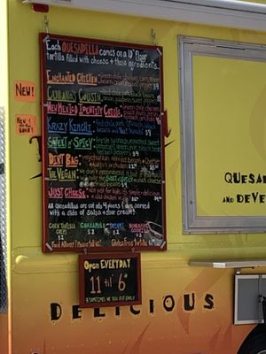 Menu + one vegan option at Quesadilla Mobilla in Moab