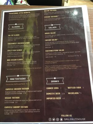 back of menu  at 5 Mile Buzz House in Corralitos