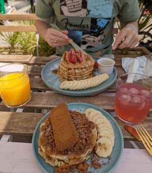 Amazing fluffy pancakes at Vegbox Cafe in Exeter