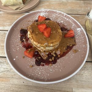 Vegan lotus pancakes- amazing!!  at Vegbox Cafe in Exeter