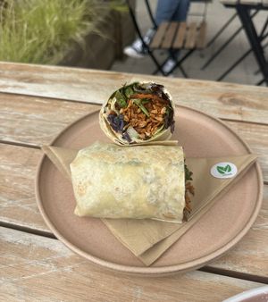 Vegan shredded tofu wrap 😋  at Vegbox Cafe in Exeter