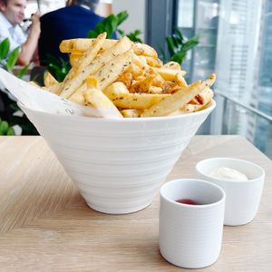 Fries with vegan mayo and ketchup dip at Artemis in Central Singapore