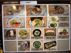 Full vegan menu page  at Taro Ramen in Greenslopes
