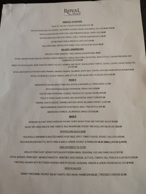 Menu at The Royal Hotel in Kirkby Lonsdale