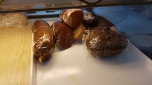 In-house made mock meats by Sue at Iwtopia Deli in Aberystwyth