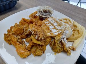 The BEST Fried chicken and waffles at Sunshine Vegan Eats in Buffalo