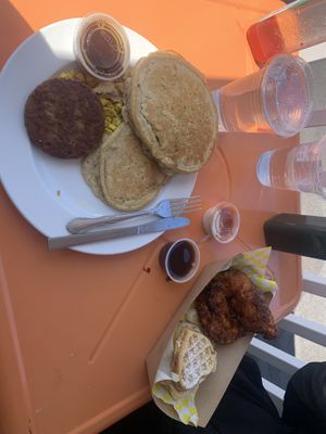 Pancakes, sausage and scrambled tofu  at Sunshine Vegan Eats in Buffalo