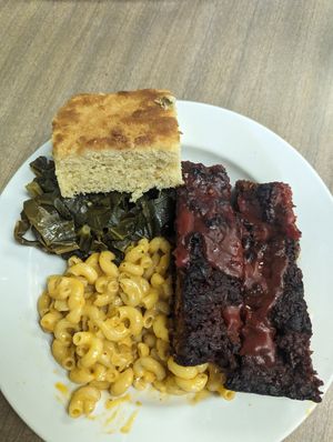 Vegan ribs (looks like and taste like meatloaf) at Sunshine Vegan Eats in Buffalo