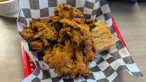 Fried chicken and corn bread at Sunshine Vegan Eats in Buffalo