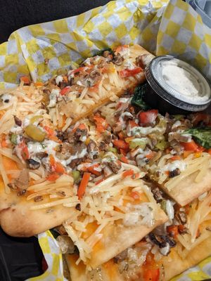 New Flatbread Pizza (comes in slices in to go box) at Sunshine Vegan Eats in Buffalo