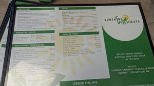 Menu at Sunshine Vegan Eats in Buffalo