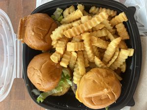Sliders with fries  at Sunshine Vegan Eats in Buffalo