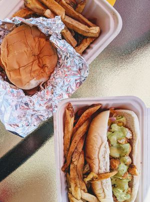 Fish sandwich and shrimp po'boy at Sunshine Vegan Eats in Buffalo