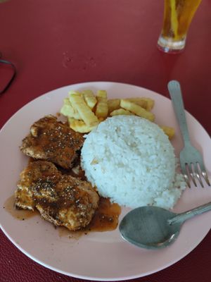 Steak and chips at Thin Hei Vegetarian in Ipoh