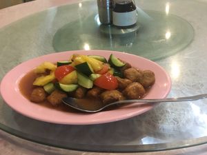 Sweet and sour chicken at Thin Hei Vegetarian in Ipoh