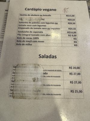 Vegan menu  at Floripão Bakery in Florianopolis