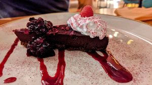 Raspberry chocolate tart at Shrub in Chester