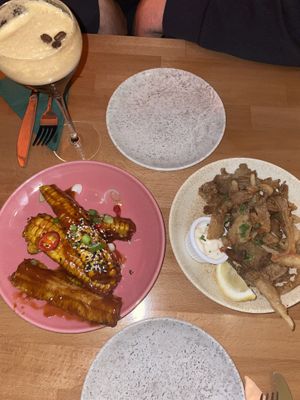 BBQ corn ribs and mushroom calamari   at Shrub in Chester