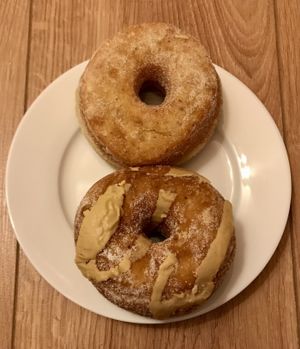 Vanilla sugar and apple and butterscotch doughnuts 🍩💚🤤  at Shrub in Chester