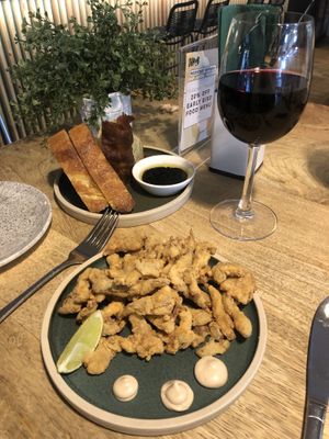 Focaccia, mushroom starter and vegan red wine   at Shrub in Chester