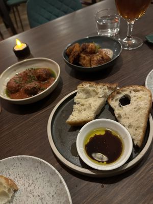 Meatballs, artichokes and freshly made bread at Shrub in Chester