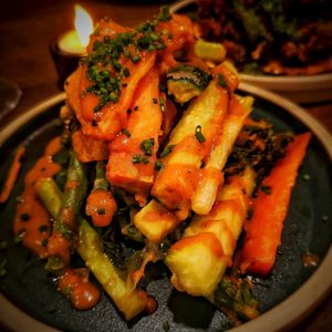 Tempura vegetables, perfectly cooked with very tasty sauce at Shrub in Chester