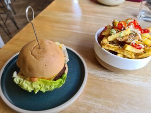 Burger and fries at Shrub in Chester