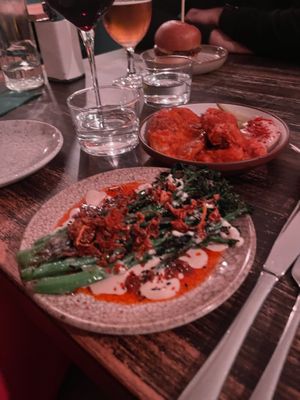 Broccoli and artichoke small plates  at Shrub in Chester