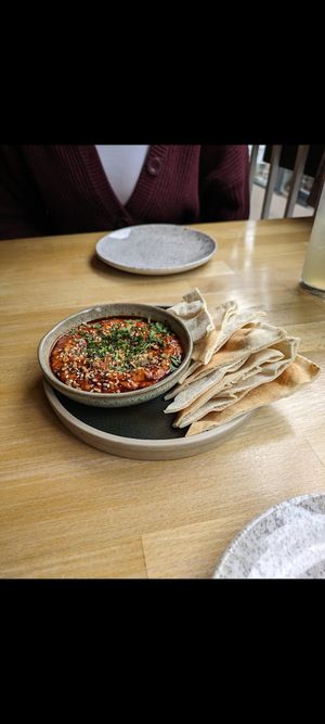 Red pepper dip and bread at Shrub in Chester