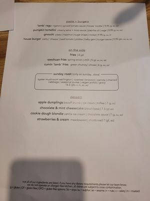 Food Menu at Shrub in Chester