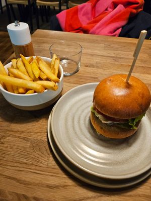 Burger with a side of fries at Shrub in Chester