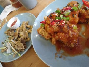 Mushroom calamari and cauli bites at Shrub in Chester