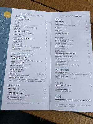 Menu at Opera Bar in Sydney
