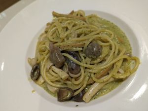 National day special - Mongolian steak+mushrooms spaghetti+ 2pumpkin soup + rose tea at Red Apple Veggie Cafe 红苹果素食 - Fortune Centre in Central Singapore