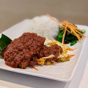 Baked Fish with Banana Leaf Rice  at Red Apple Veggie Cafe 红苹果素食 - Fortune Centre in Central Singapore