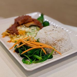 Baked Fish with Banana Leaf Rice  at Red Apple Veggie Cafe 红苹果素食 - Fortune Centre in Central Singapore